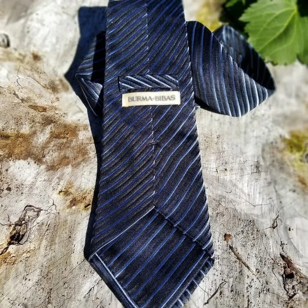 Burma Bibas All SIlk Men's Tie Excellent! Blue Stripe